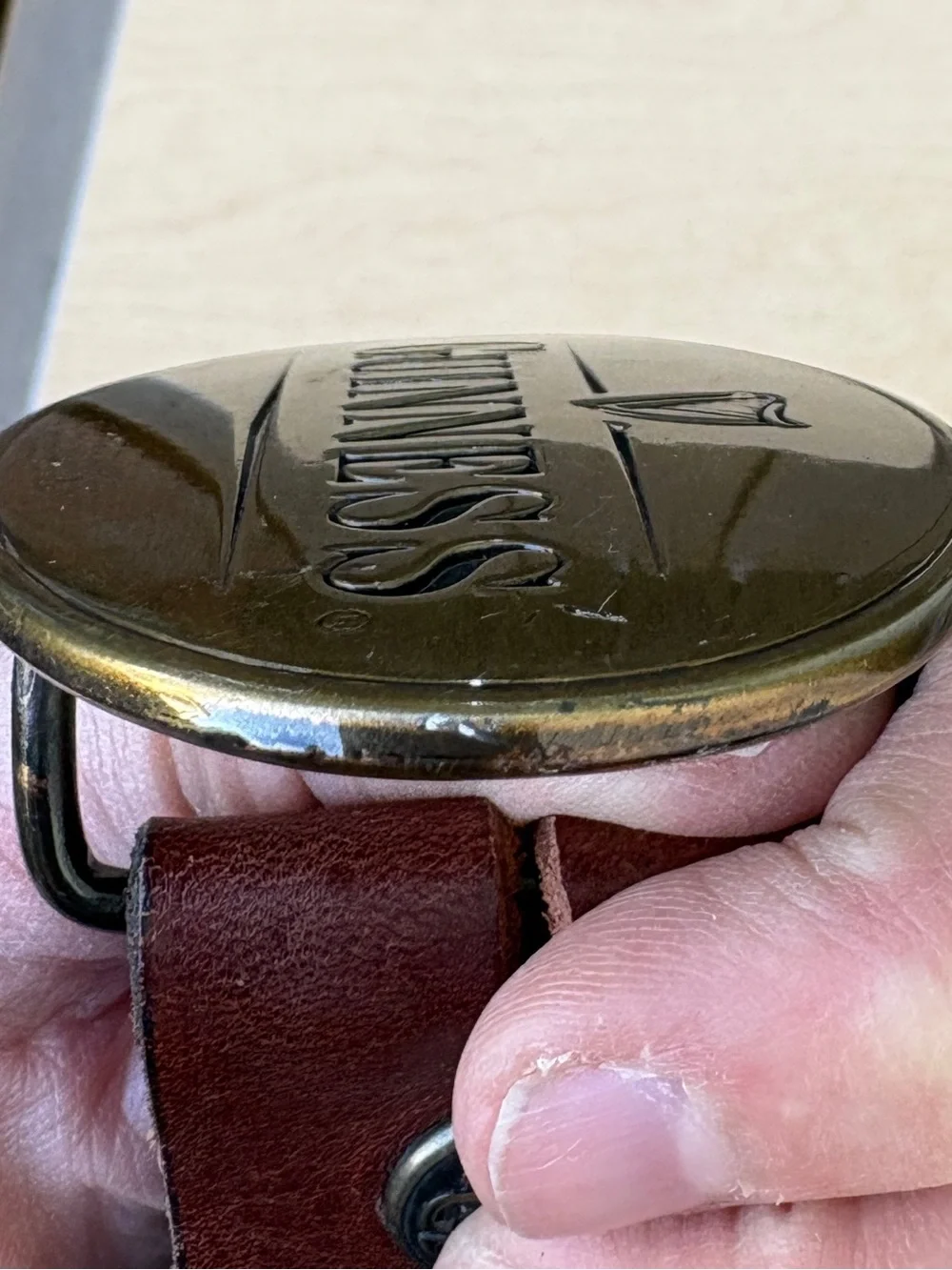 Guinness Lee River Belt Company Vintage Buckle & Brown Leather Belt Sz XL